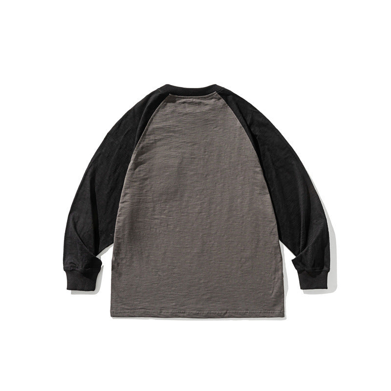 Unisex Casual Raglan Long Sleeve with Contrast Sleeves and Patch Pocket Fashion Glam