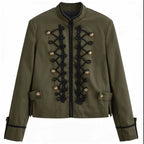 Women’s short military-style jacket with decorative cords and stand-up collar Fashion Glam