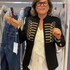Ladies military-inspired fitted blazer with gold-embroidered cord applications Fashion Glam