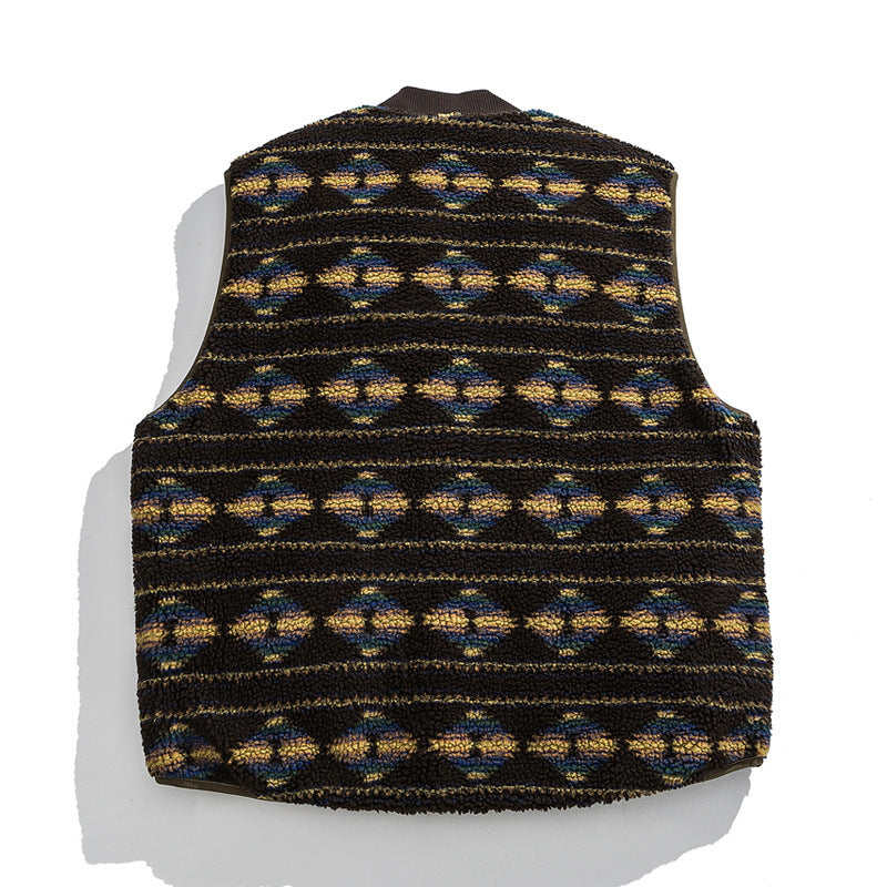 Unisex Reversible Quilted Vest with Jacquard Fleece and Patch Pockets Fashion Glam