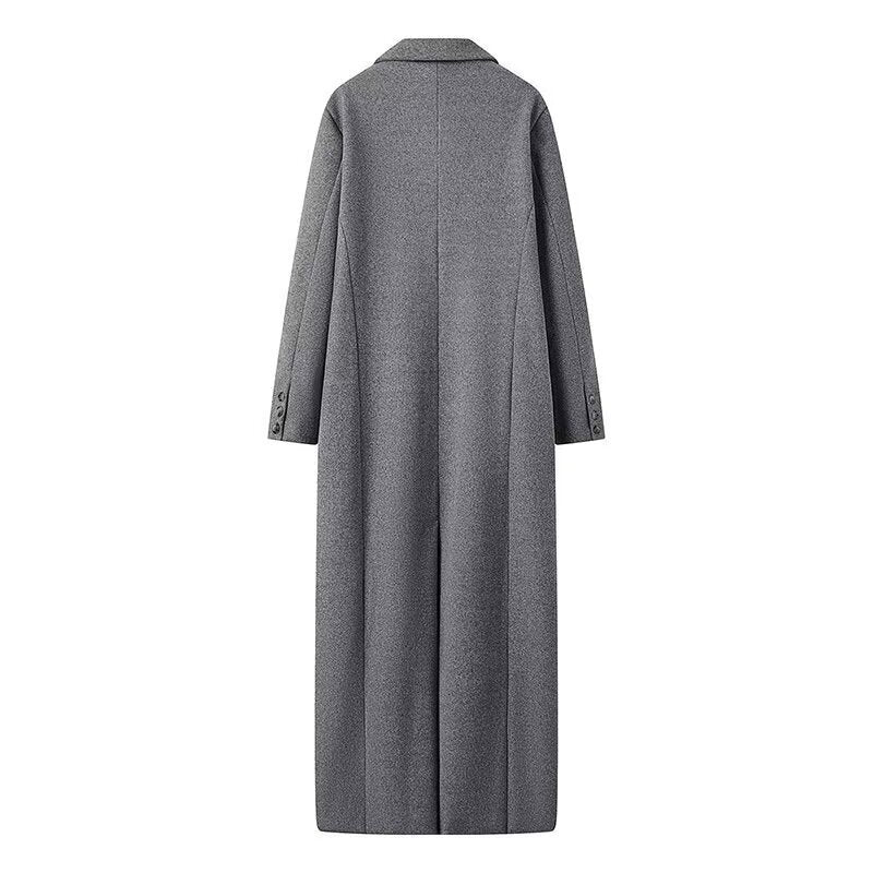 Women's Longline Wool Blend Coat with Shawl Collar, Patch Pockets and Slit Hem Execution Fashion Glam