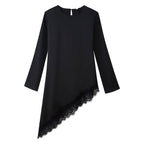 Women's Asymmetrical Long Sleeve Tunic with Lace Trim and Asymmetrical Hem Fashion Glam