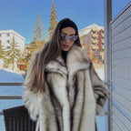 Women's Short Plush Faux Fur Jacket with Wide Shawl Collar and Straight Cut Fashion Glam