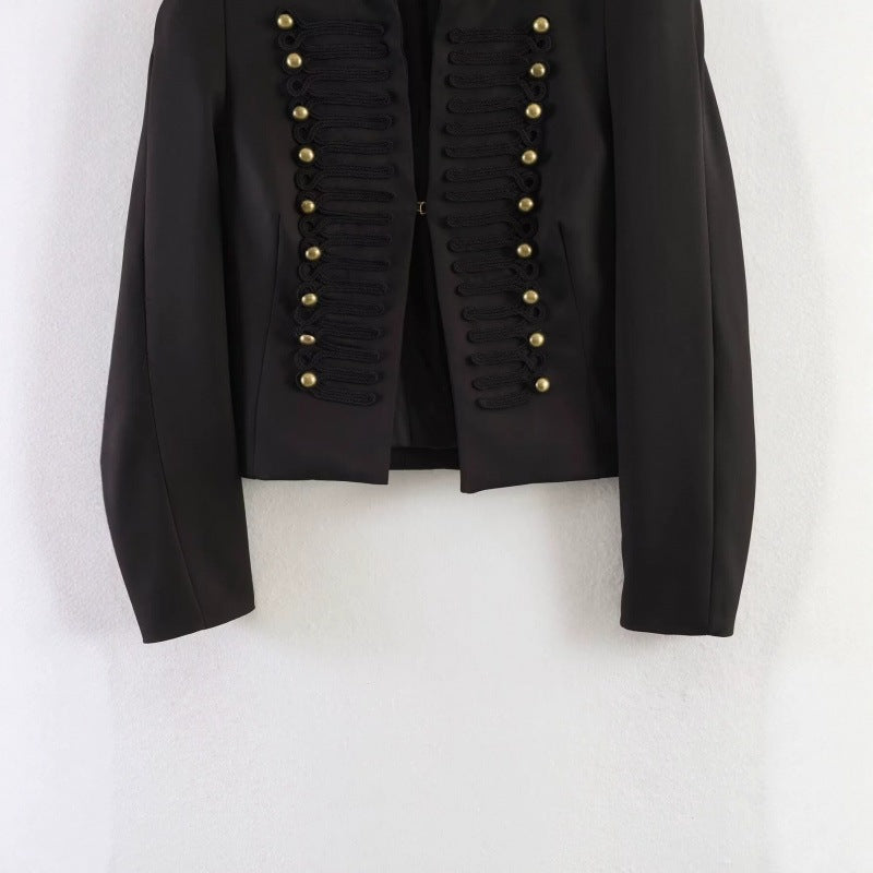 Ladies short marshall-inspired blazer jacket with decorative button row and cord trim Fashion Glam