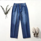 Ladies High-Waist Relaxed-Fit Jeans in Boyfriend Style with Visible Button Placket and Rolled Hem Fashion Glam
