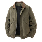 Men's Short Suede Bomber Jacket with Cord Collar Fashion Glam