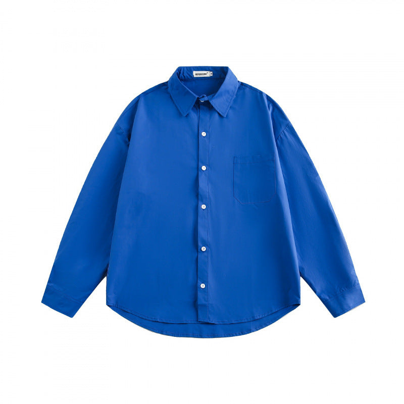Unisex Loose-fitting oversized shirt made of cotton blend with Kent collar, chest pocket, and rounded hem Fashion Glam