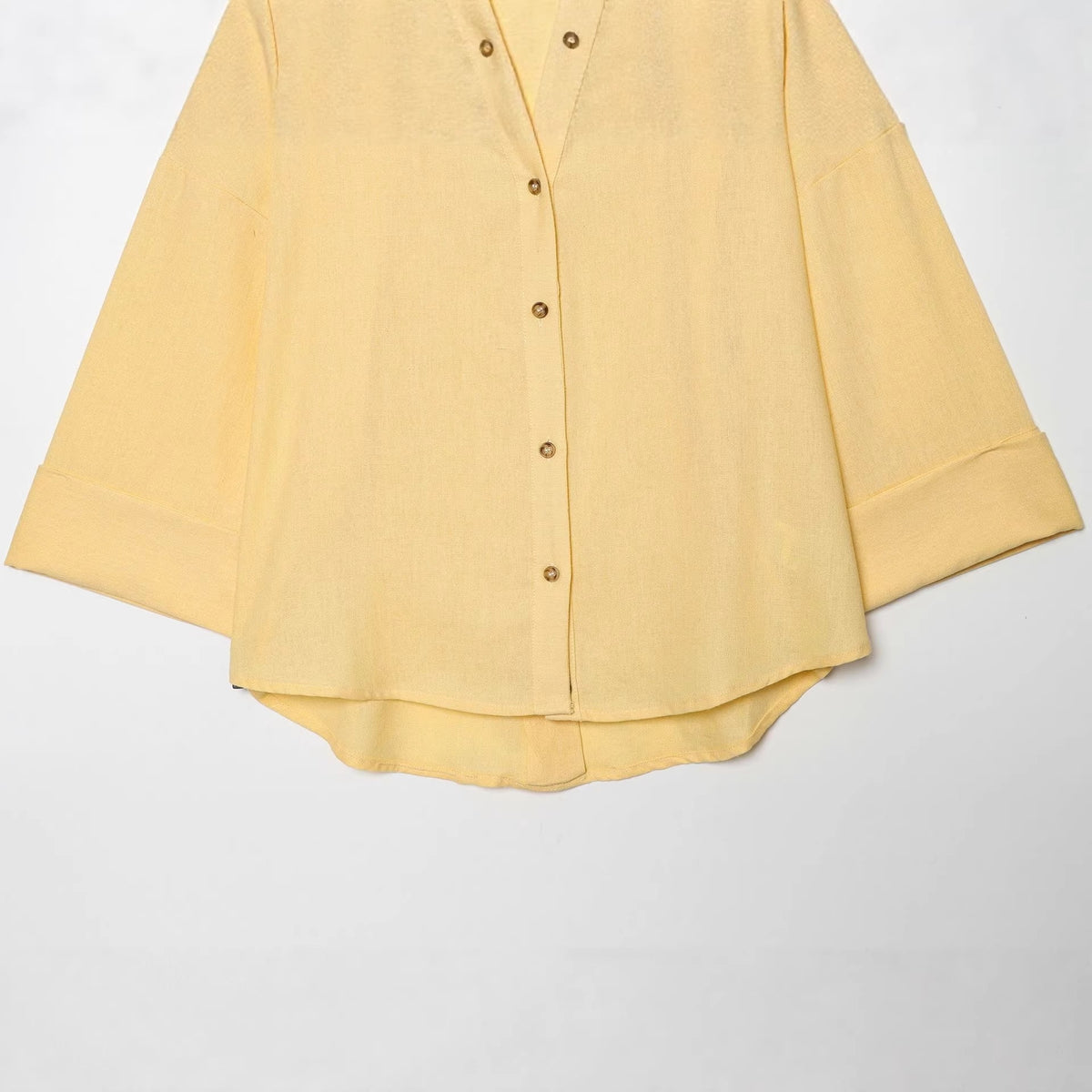 Women Oversized Linen Blouse with Kimono Sleeves and Continuous Button Placket Fashion Glam