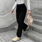 Women's high-waisted jeans with straight leg, drawstring waistband, and patch pockets Fashion Glam