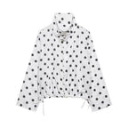Women's lightweight dotted transitional jacket with high stand-up collar, drawstring and button placket Fashion Glam