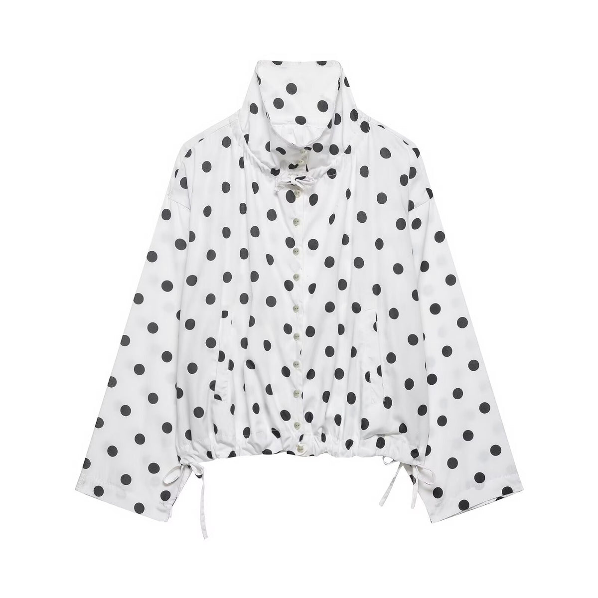 Women's lightweight dotted transitional jacket with high stand-up collar, drawstring and button placket Fashion Glam