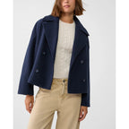 Women's Short Double-Breasted Wool Blend Peacoat with Oversized Lapels Fashion Glam