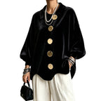 Women's Oversized Velvet Jacket with Large Decorative Buttons and Balloon Sleeves Fashion Glam