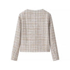 Women's Boxy Boucle Tweed Jacket with Gold Button Detail and Lightweight Lining Fashion Glam