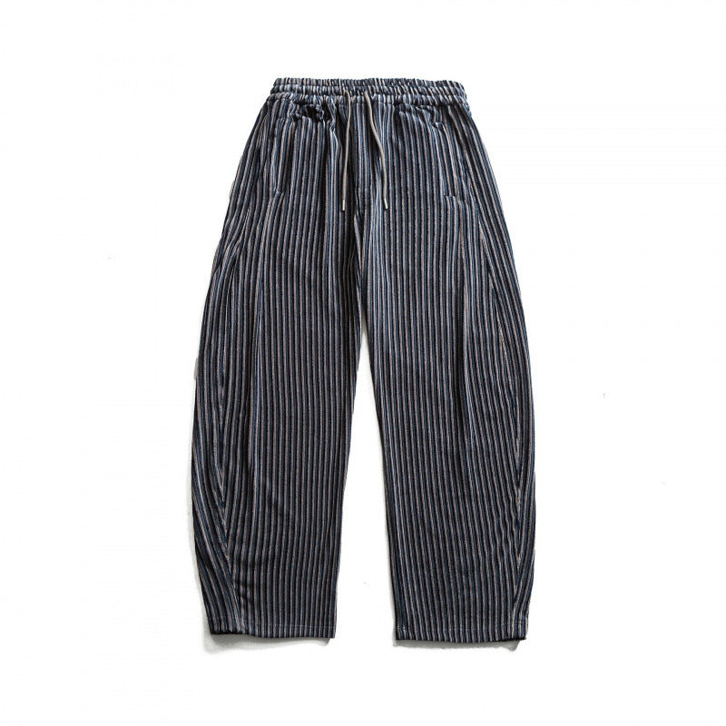 Unisex Wide Cord-Style Lounge Pants with Drawstring and Vertical Stripes Fashion Glam