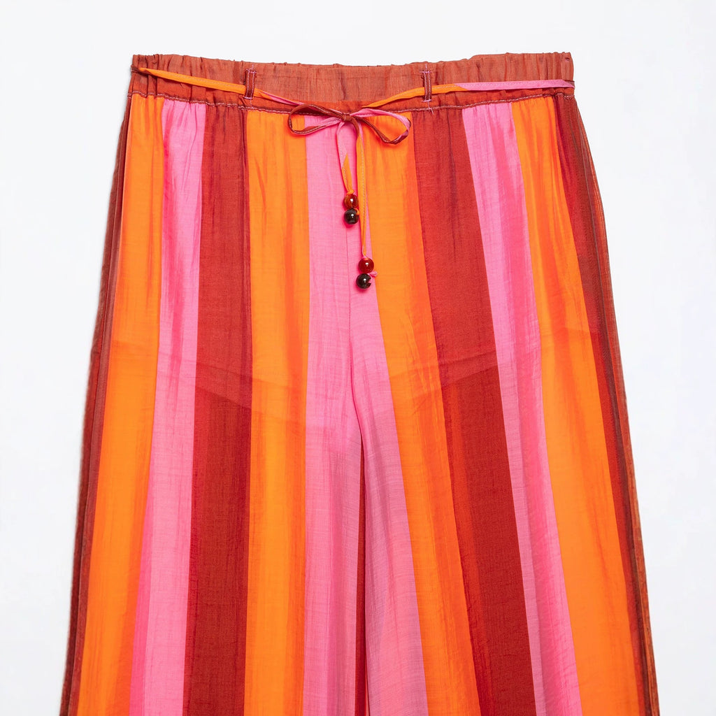Women's Wide Culotte Pants with Drawstring Waist and Vertical Stripes Fashion Glam
