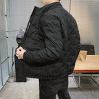 Men's Stand Collar Quilted Jacket with Geometric Quilting and Elastic Cuffs Fashion Glam