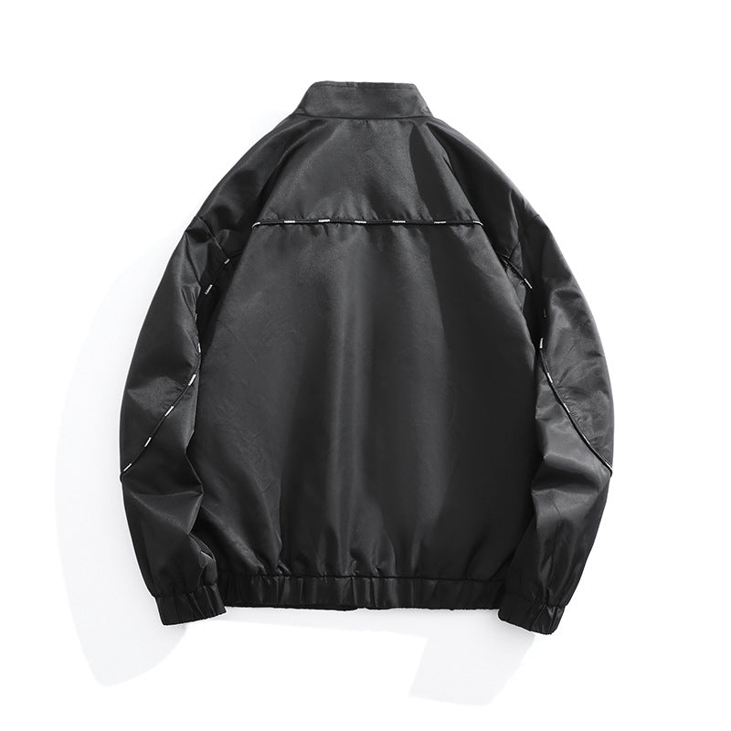 Men's Lightweight Utility Bomber Jacket with Flap Pockets, Stand-Up Collar, and Elastic Hem Fashion Glam