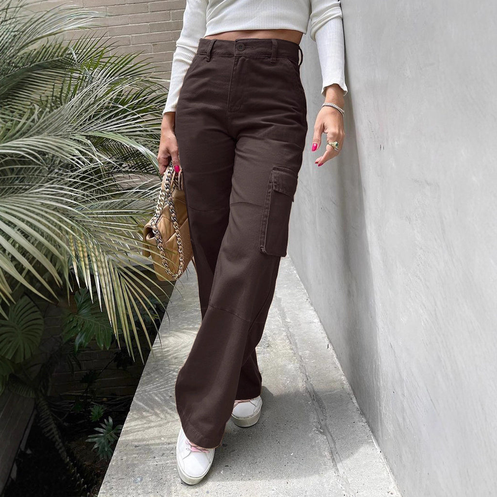 Women's High-Waist Utility Cargo Pants with Wide Leg and Knee Panels Fashion Glam