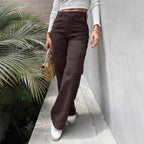 Women's High-Waist Utility Cargo Pants with Wide Leg and Knee Panels Fashion Glam