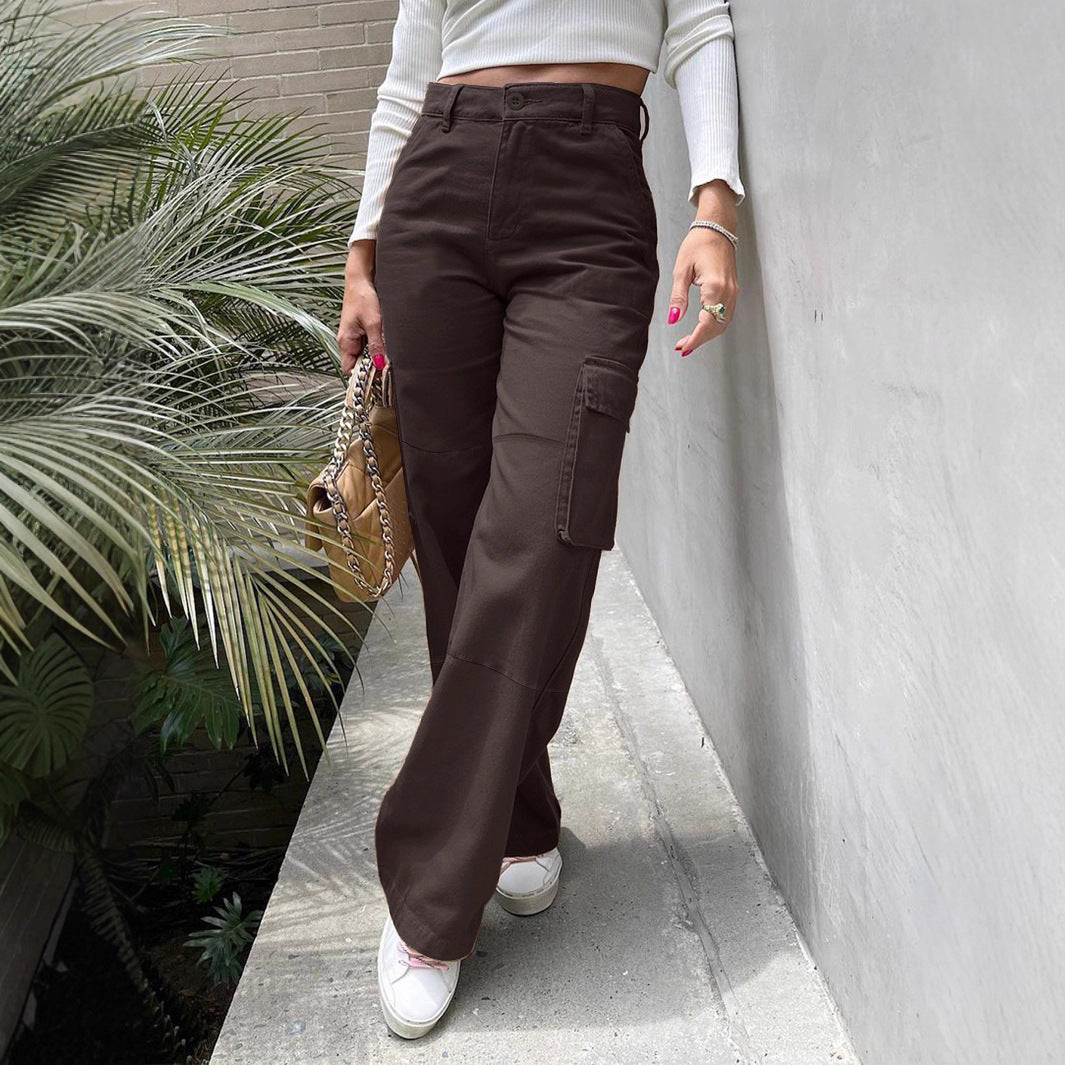 Women's High-Waist Utility Cargo Pants with Wide Leg and Knee Panels Fashion Glam
