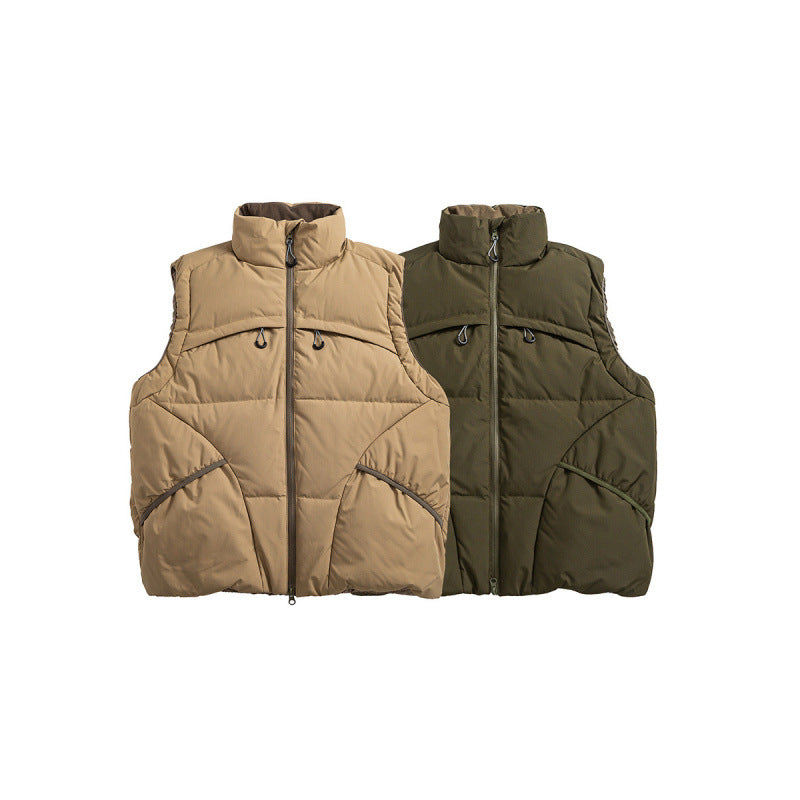 Unisex Padded Stand-Up Collar Vest with Two-Way Zipper and Drawstring Details Fashion Glam
