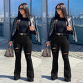 Women's high-waisted flared jeans with destroyed rips and sculpting stretch cut Fashion Glam