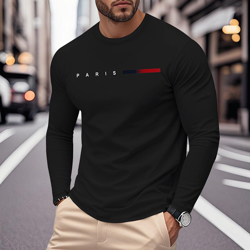 Men's Long Sleeve T-Shirt with Modern Paris Print and Elastic Hem Fashion Glam