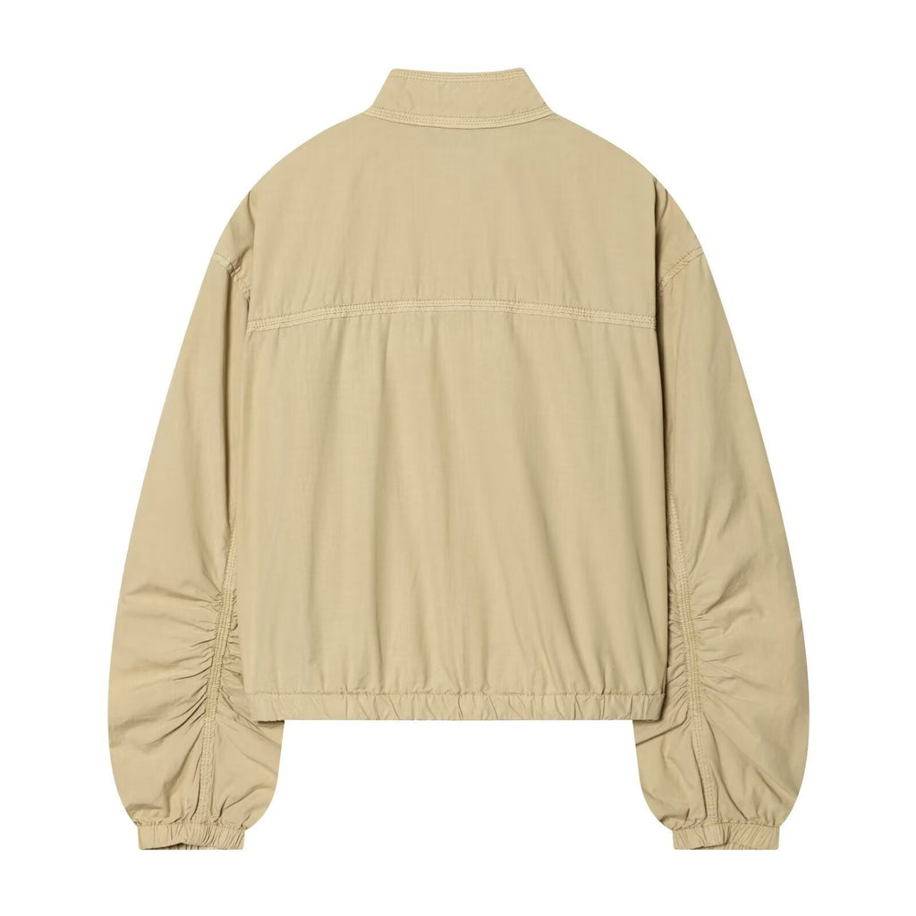 Women's Cropped Bomber Jacket with Stand-Up Collar, Snap Button Placket and Gathered Sleeves Fashion Glam