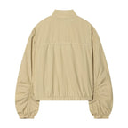 Women's Cropped Bomber Jacket with Stand-Up Collar, Snap Button Placket and Gathered Sleeves Fashion Glam