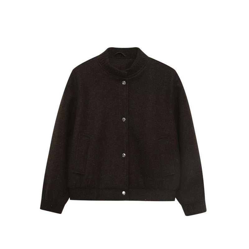 Men's wool blend bomber jacket with ribbed cuffs and snap button placket Fashion Glam
