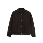 Men's wool blend bomber jacket with ribbed cuffs and snap button placket Fashion Glam