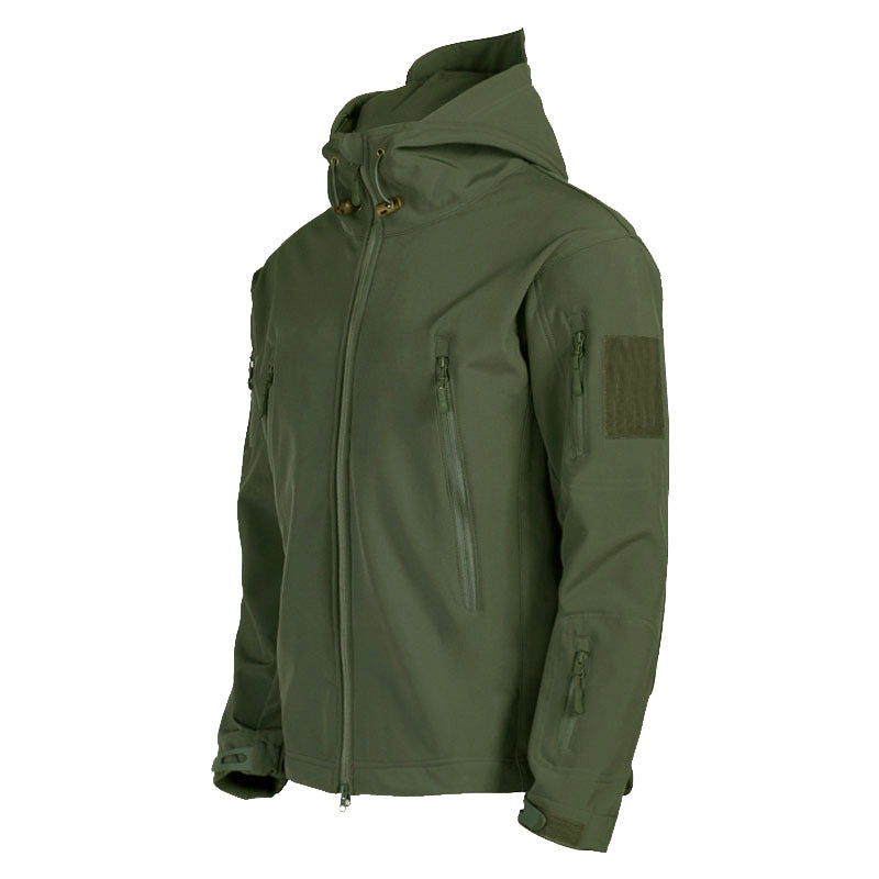 Men's Tactical Softshell Jacket with Hood, Camouflage Pattern and Multiple Zipper Pockets Fashion Glam