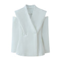 Women Sleeveless Double-Breasted Blazer with Oversized Shawl Collar Fashion Glam