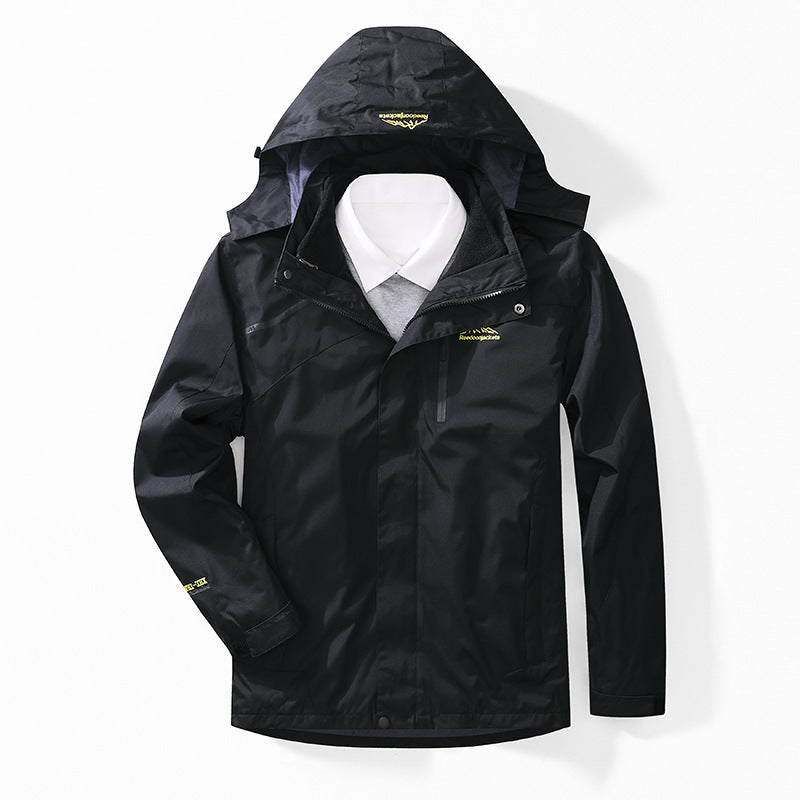 Men's two-layer waterproof outdoor jacket with fleece collar and hood Fashion Glam