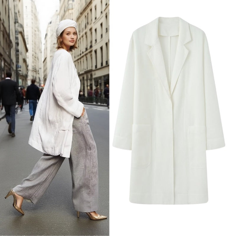 Women Longline Coat with Open Front, Casual Fit and Patch Pockets Fashion Glam