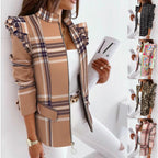 Women's leopard print statement jacket with ruffle shoulder and zipper Fashion Glam