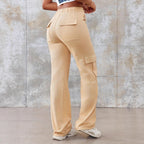 Women's High-Waisted Cargo Sweatpants with Wide Legs and Patch Pockets Fashion Glam