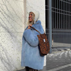 Ladies Short Luxurious Faux Fur Coat with Voluminous Shawl Collar and Boxy Silhouette Fashion Glam