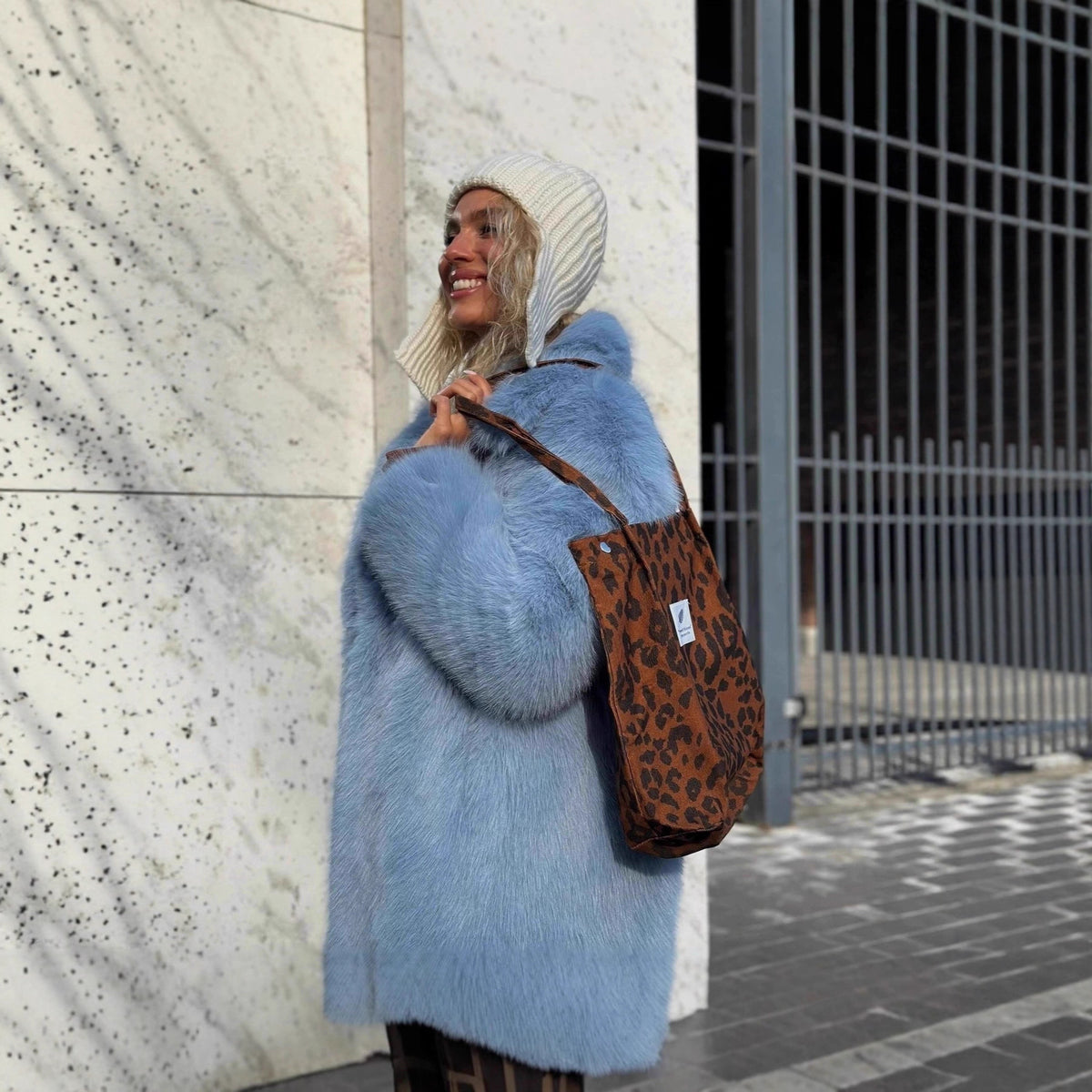 Ladies Short Luxurious Faux Fur Coat with Voluminous Shawl Collar and Boxy Silhouette Fashion Glam