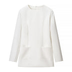 Women's short-cut shift dress with long sleeves and patch pockets Fashion Glam