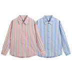 Men's Loose-Fitting Cotton Shirt with Vertical Stripes and Rounded Hem Fashion Glam