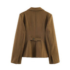 Women Tailored Short Blazer with Wiener Seams, Continuous Button Placket and Flap Pockets Fashion Glam
