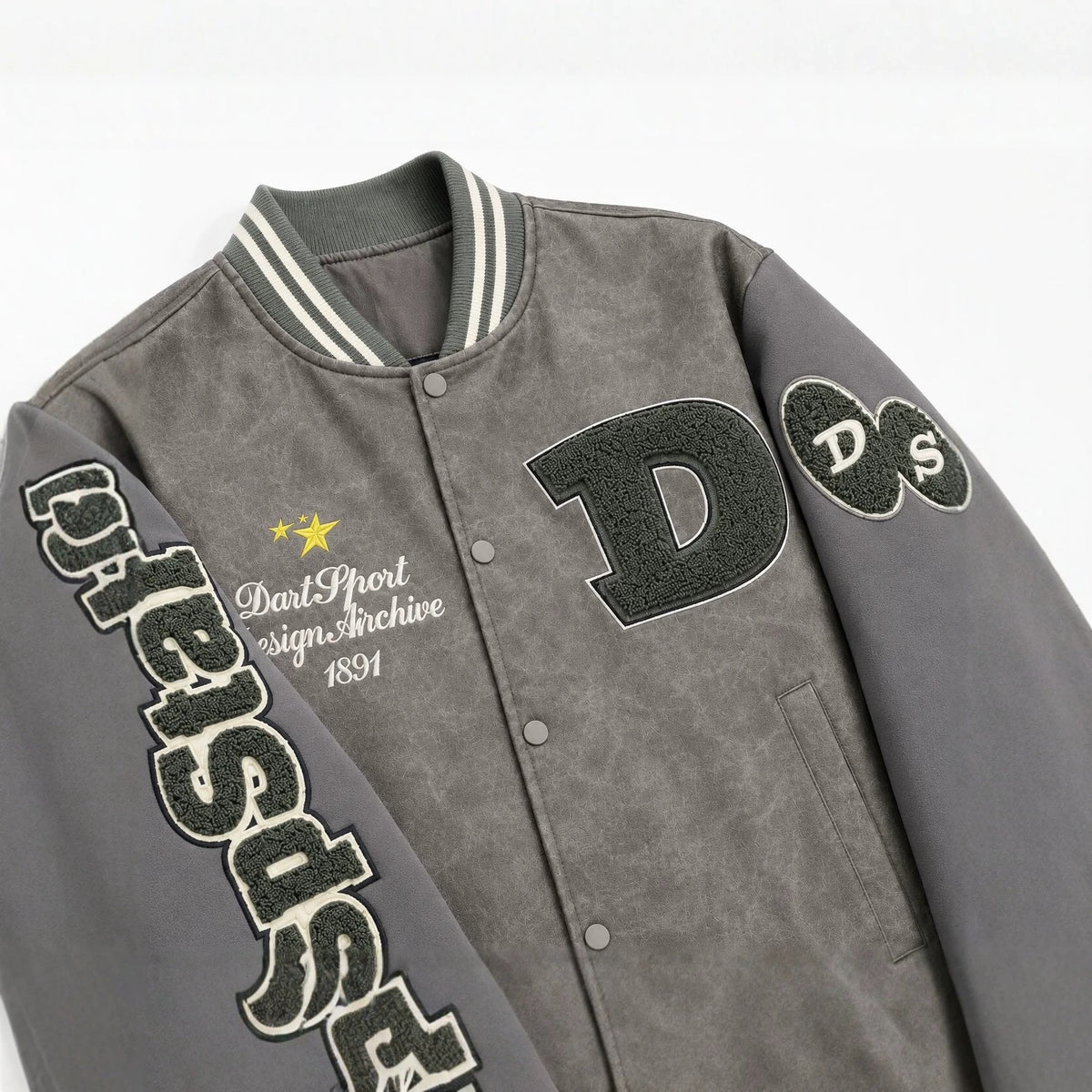 Men's varsity bomber jacket in college style made of faux leather with appliqués Fashion Glam
