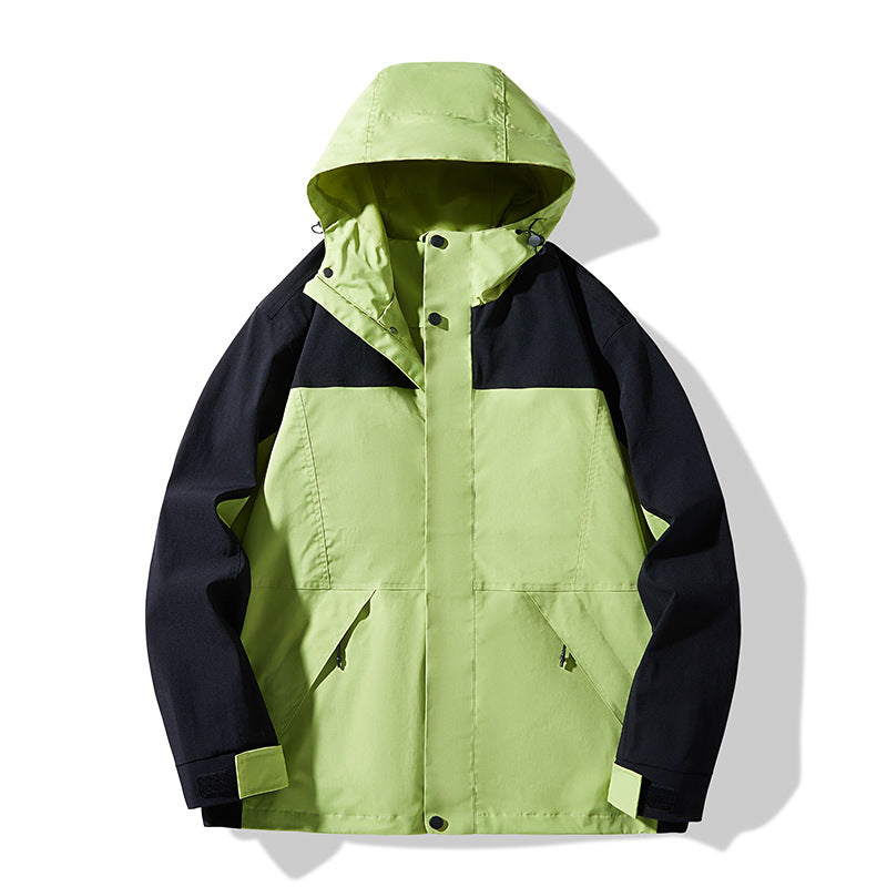 Men's Technical Colorblock Softshell Rain Jacket with Adjustable Hood Fashion Glam