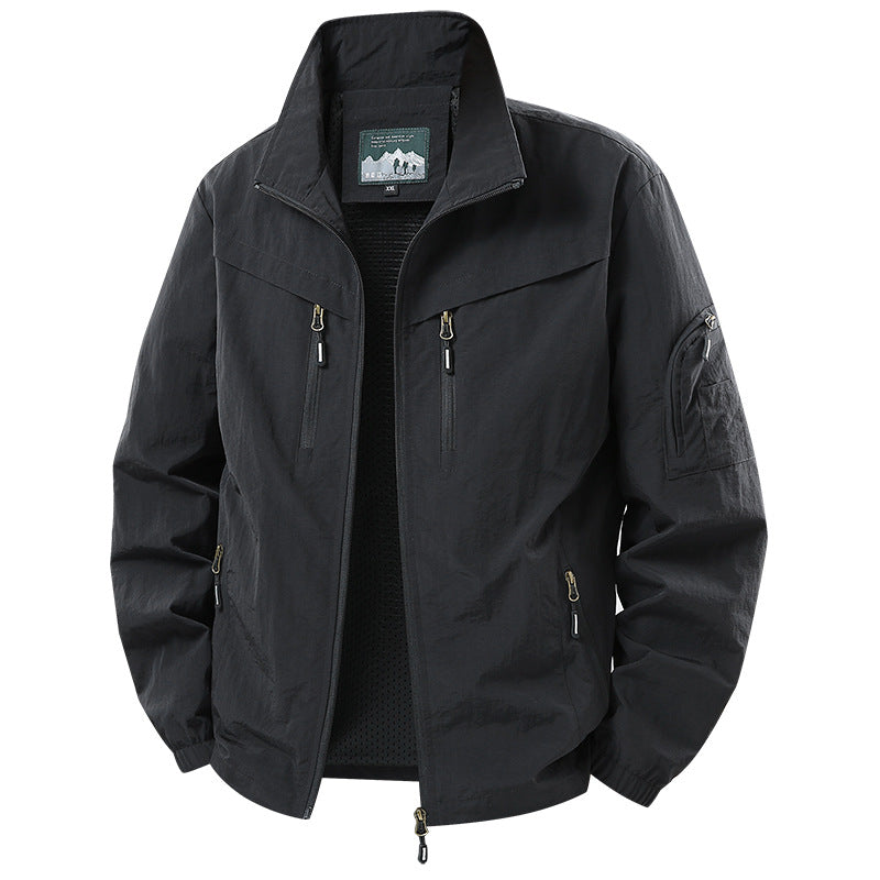Men's Lightweight Functional Jacket with Mesh Lining and Multiple Zipper Pockets Fashion Glam