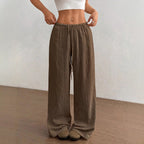 Women Lightweight Linen Look Pants with Wide Leg, Elastic Waistband and Drawstring Fashion Glam