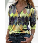 Women's zip pullover with polo collar, graphic diamond print and slim fit Fashion Glam