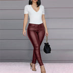 Ladies figure-hugging high-waist faux leather pants in skinny cut with five-pocket Fashion Glam
