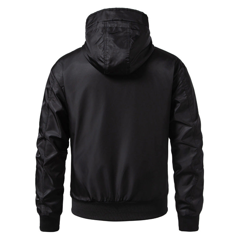 Men's hooded bomber jacket in an urban retro look with contrast stripes, wind-resistant exterior, and ribbed cuffs Fashion Glam